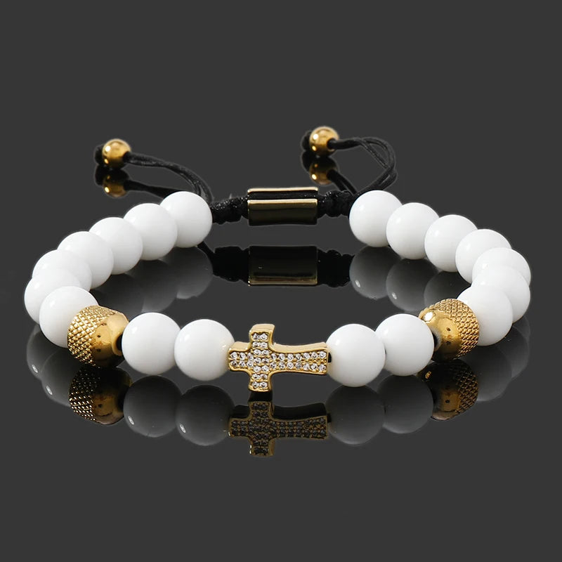 Crown, Leopard, Cross & Skull Beaded Bracelet — 8mm Adjustable