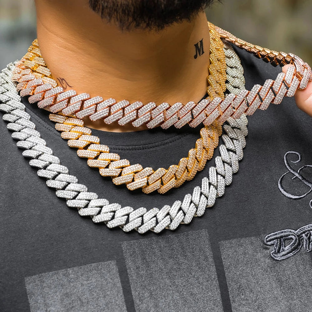 925 Silver Cuban Chain Necklace Iced Out 10-20MM