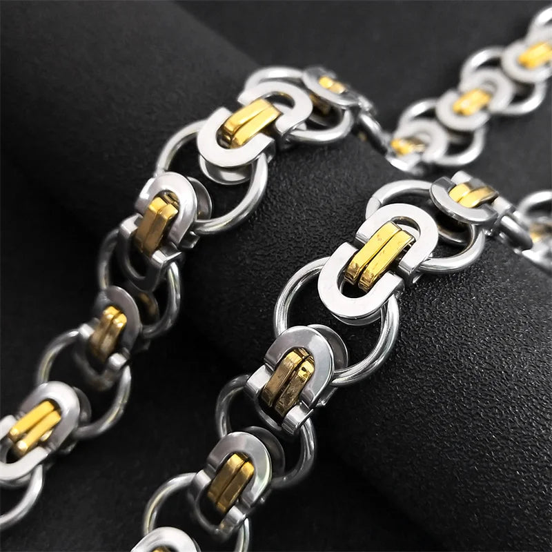 Hiphop Byzantine Round Link Chain Necklace for Women Men Gold Color Stainless Steel Male Thick Chains Jewelry collar