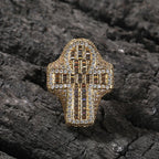 Iced Out Cross Ring for Men and Women — Two-Tone CZ Pave