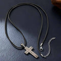 Vnox Men's Stainless Steel Thorn Crown Cross Pendant Necklace, Retro Brown Black Wax Rope Chain, Religious Jewelry