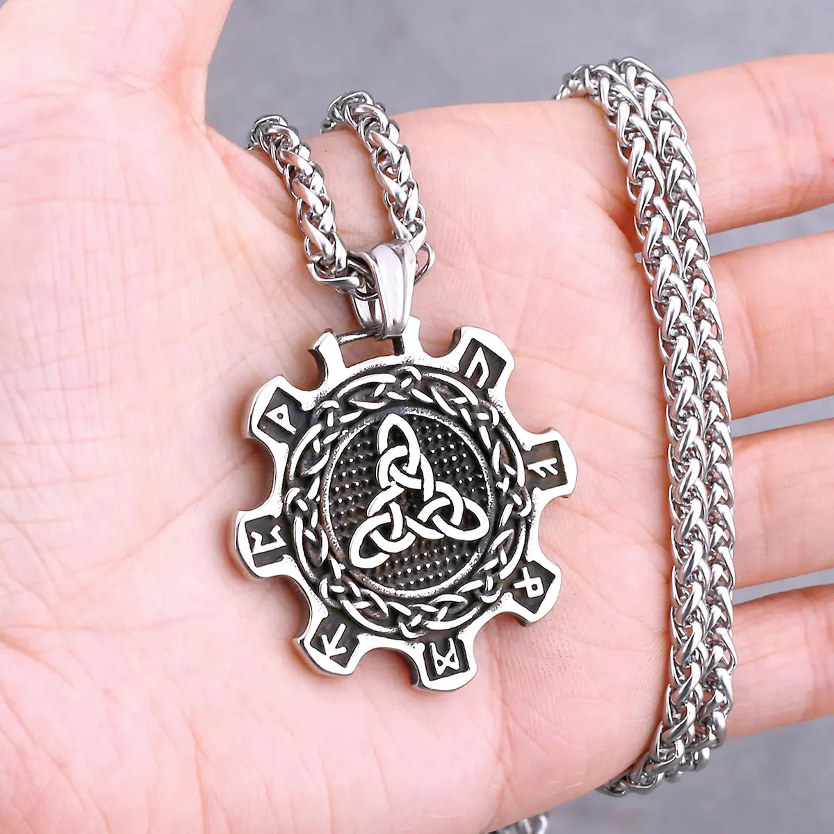 Odin Rune Vegvisir Pendant Necklace — Stainless Steel