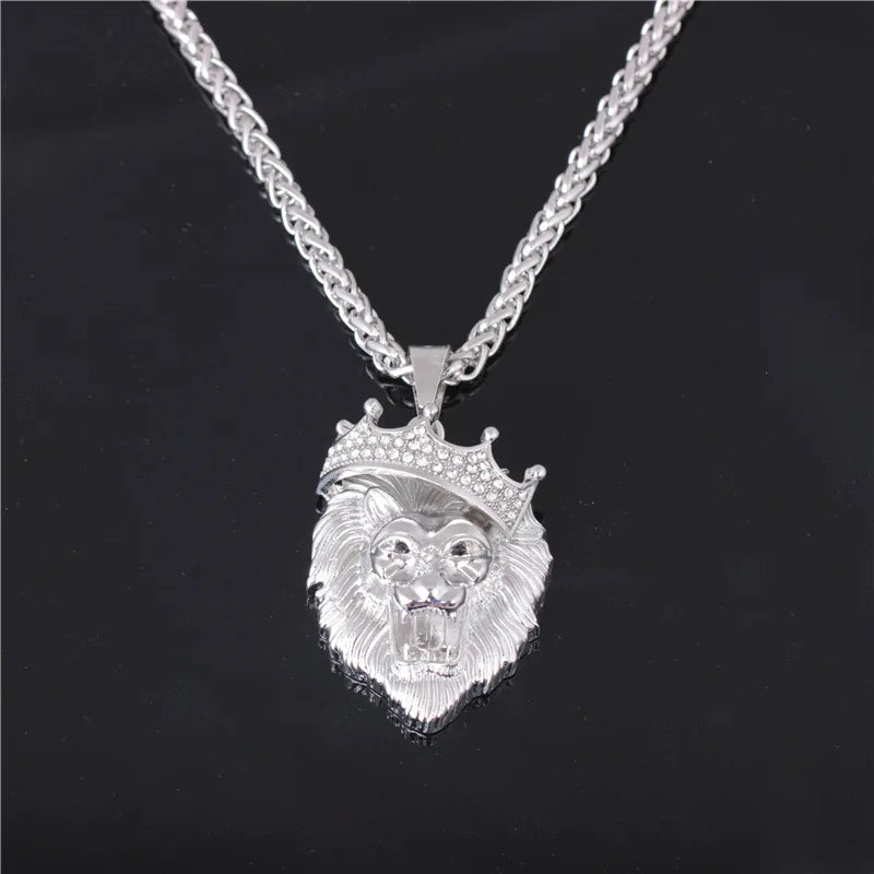The Lion Head Alloy Men's Necklace Personality Crown Lion Hip Hop Rock Pendant Punk Fashion Jewelry Accessories
