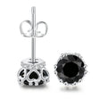 Black Crystal Stud Earrings — Silver