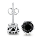 Black Crystal Stud Earrings — Silver