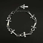 New Victorian Gothic Silver Color Egyptian Ankh Cross Symbol Chain Bracelets for Men Women Life Symbol Charm Punk