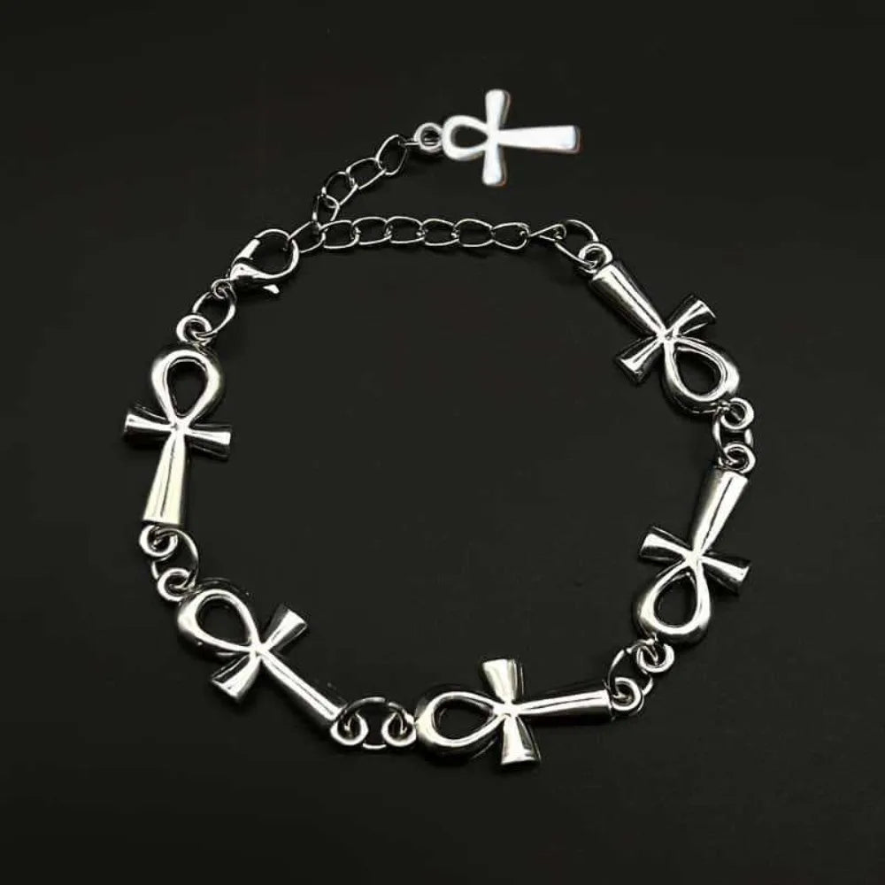 New Victorian Gothic Silver Color Egyptian Ankh Cross Symbol Chain Bracelets for Men Women Life Symbol Charm Punk