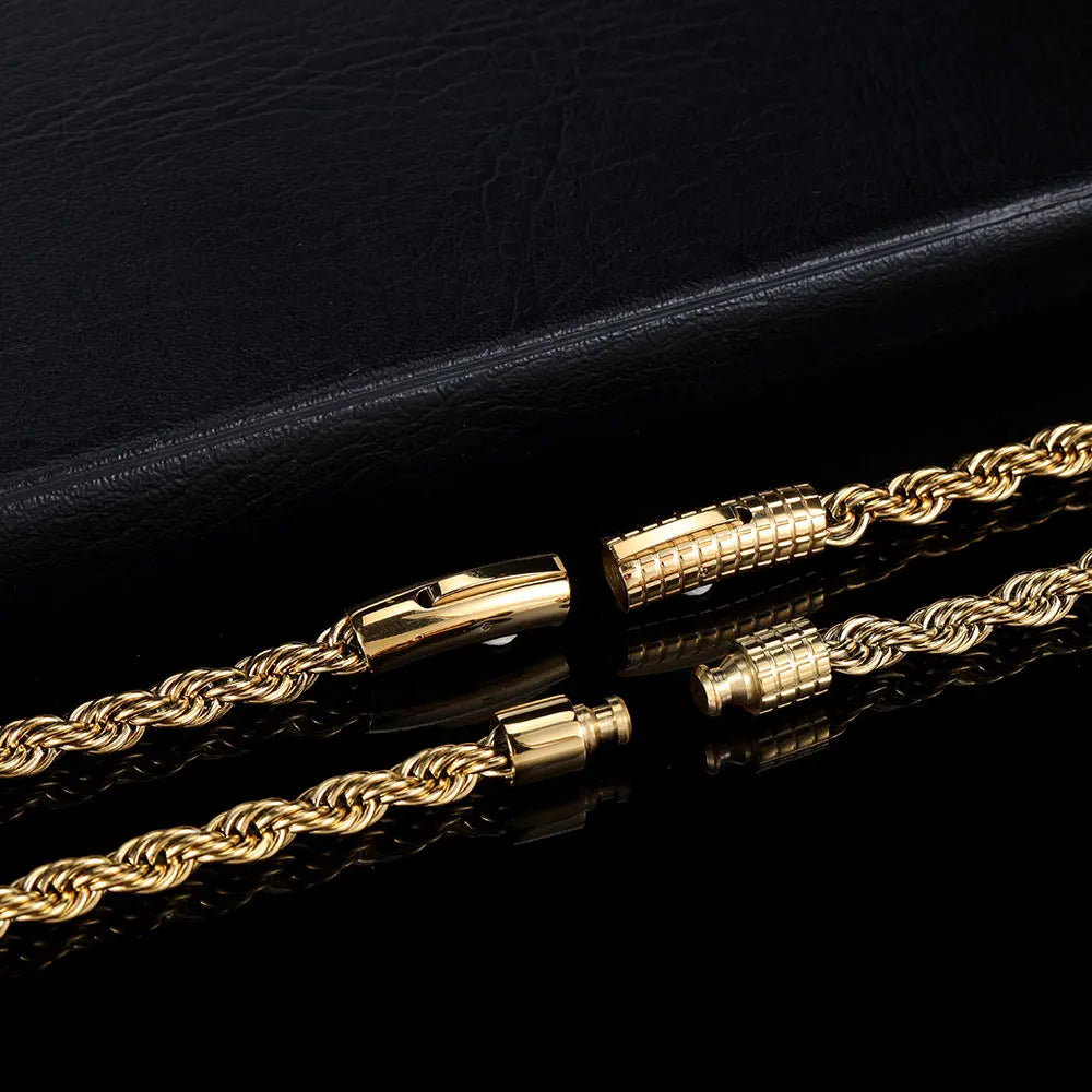 6mm Rope Chain Necklace Stainless Steel Never Fade Waterproof Choker Men Women Jewelry Gold Color Chains Gift