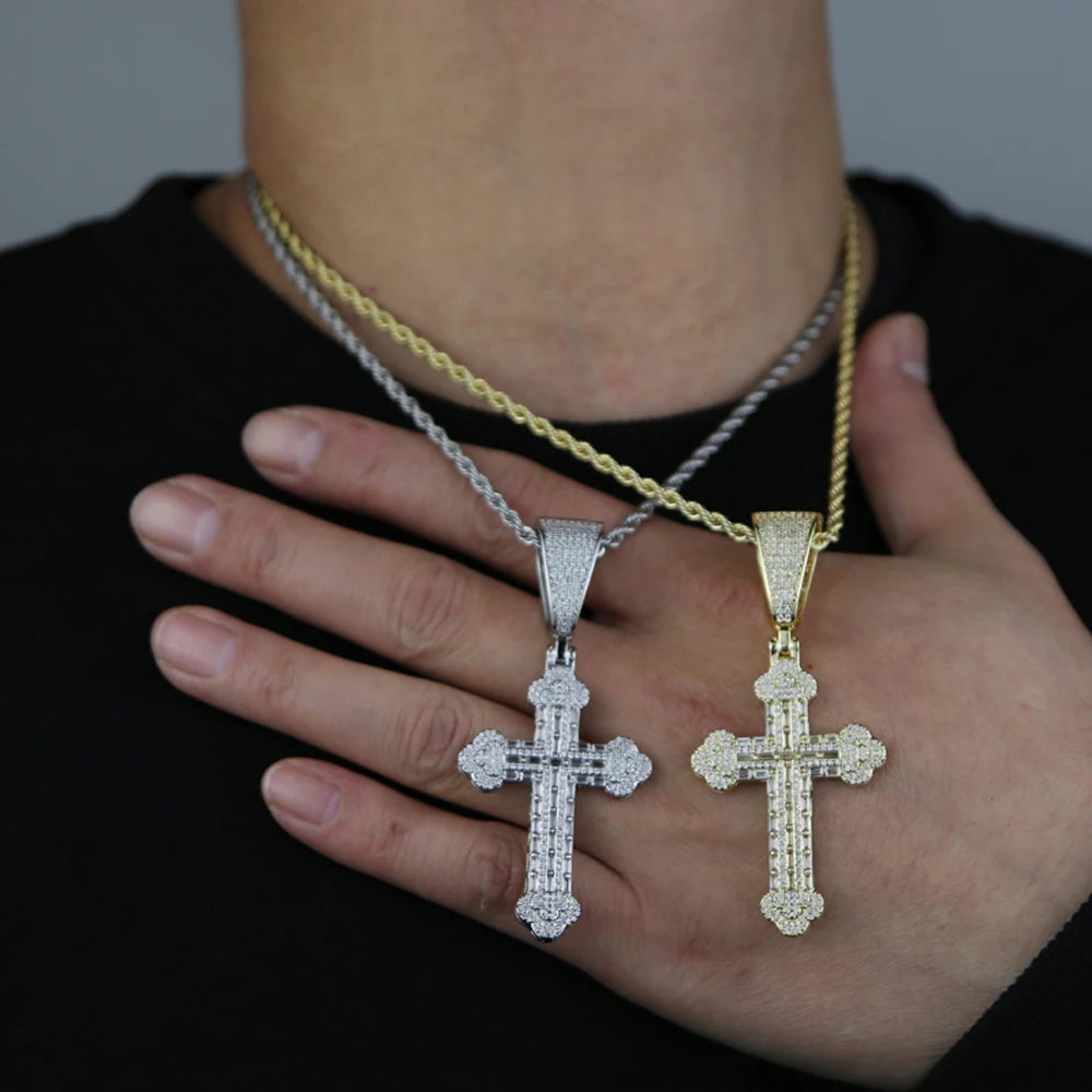 Iced Out Cross Necklace For Women Men Prong Setting Bling Micro Pave Pendant Gold Color Charm Hip Hop Jewelry