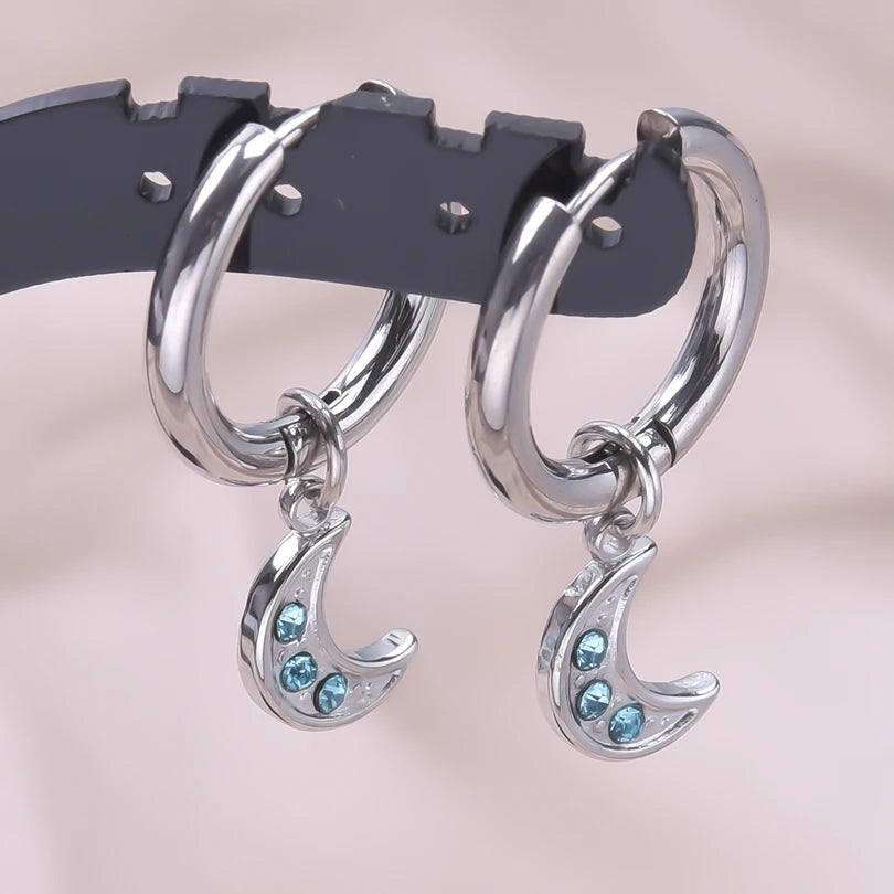 Moon Dangle Huggie Hoop Earrings, Multi-Style — Stainless Steel