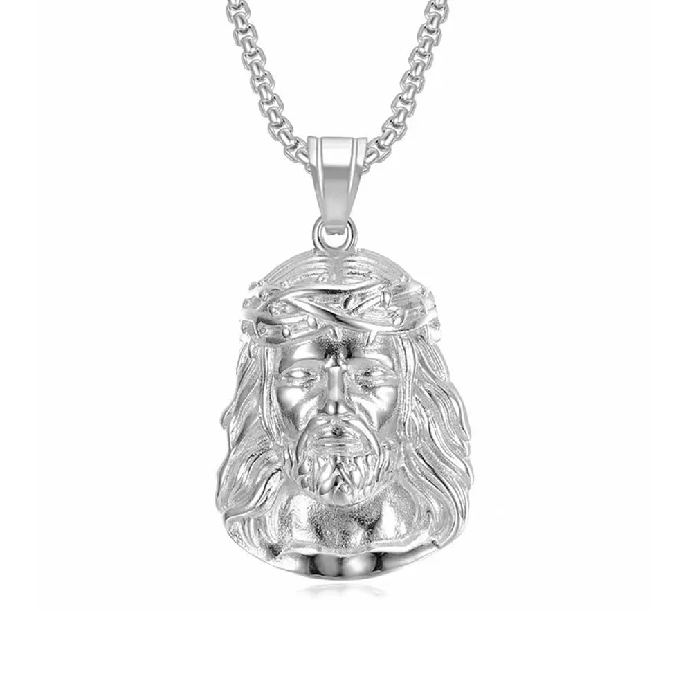 Catholic Vintage Jesus Head Pendant Necklaces For Men Women Fashion Stainless Steel Religious Amulet Jewelry Gifts Dropshipping