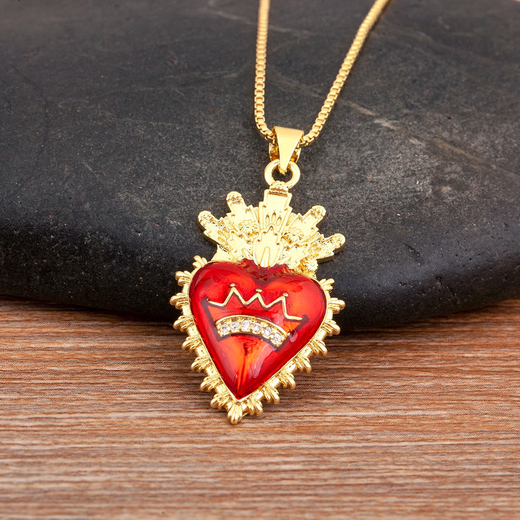 Iced Out Sacred Heart Pendant Necklace