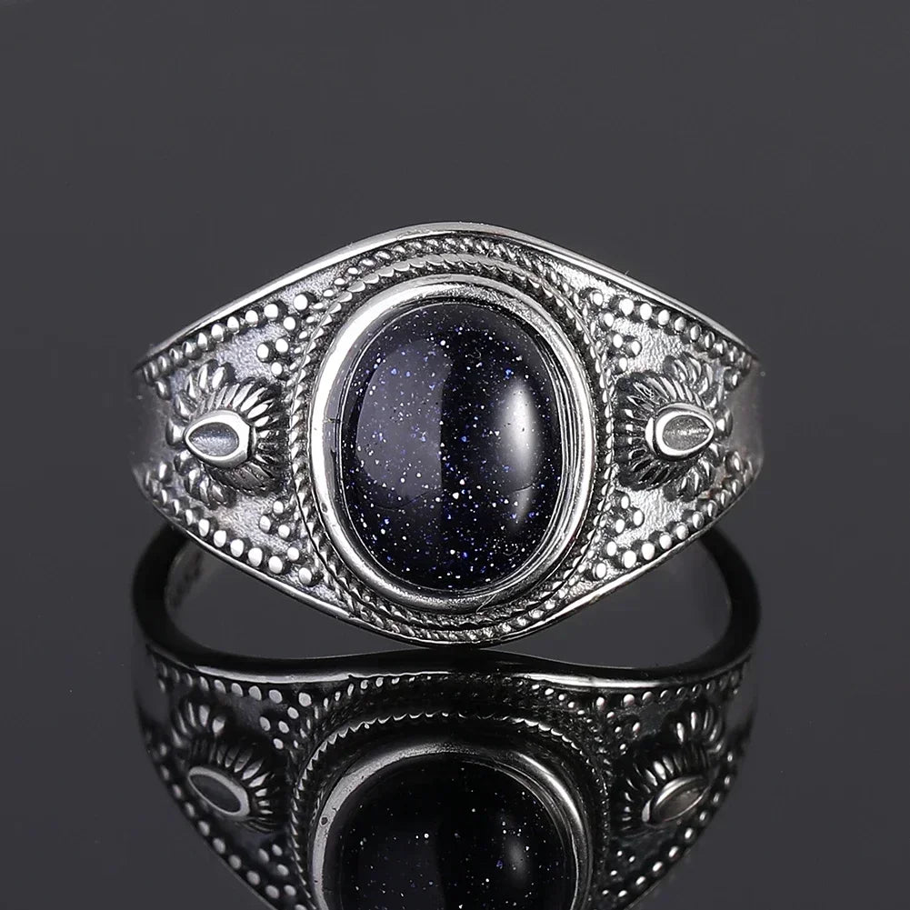 Sterling Silver 925 Vintage Rings Oval 8X10mm Rings Black Onyx Natural Fine Jewelry For Men Women Rhodochrosite Rings