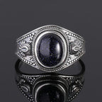 Sterling Silver 925 Vintage Rings Oval 8X10mm Rings Black Onyx Natural Fine Jewelry For Men Women Rhodochrosite Rings