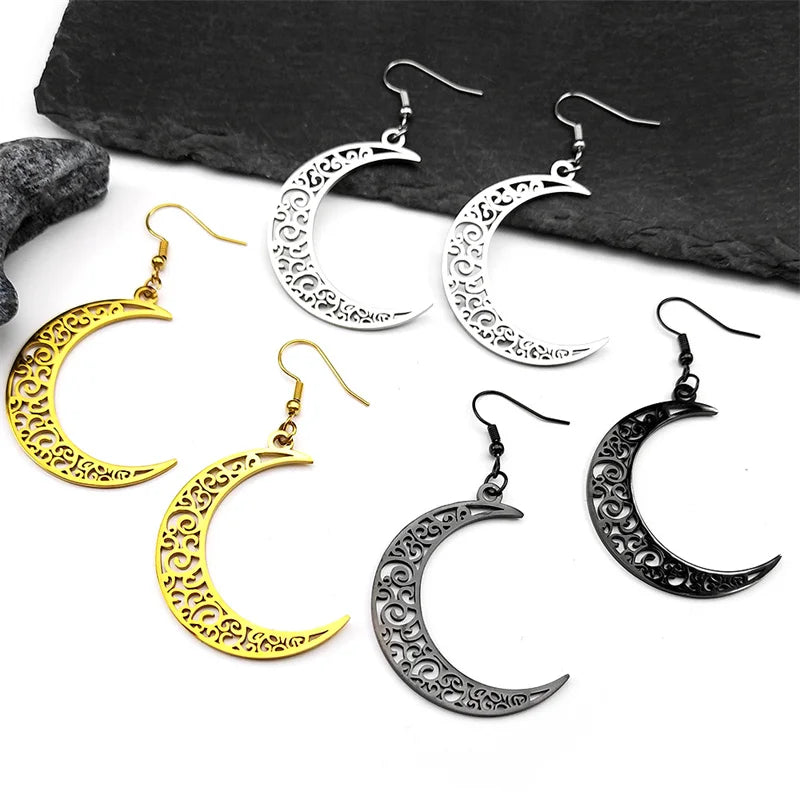 Tree Of Life Gold Earrings Hollow Crescent Moon