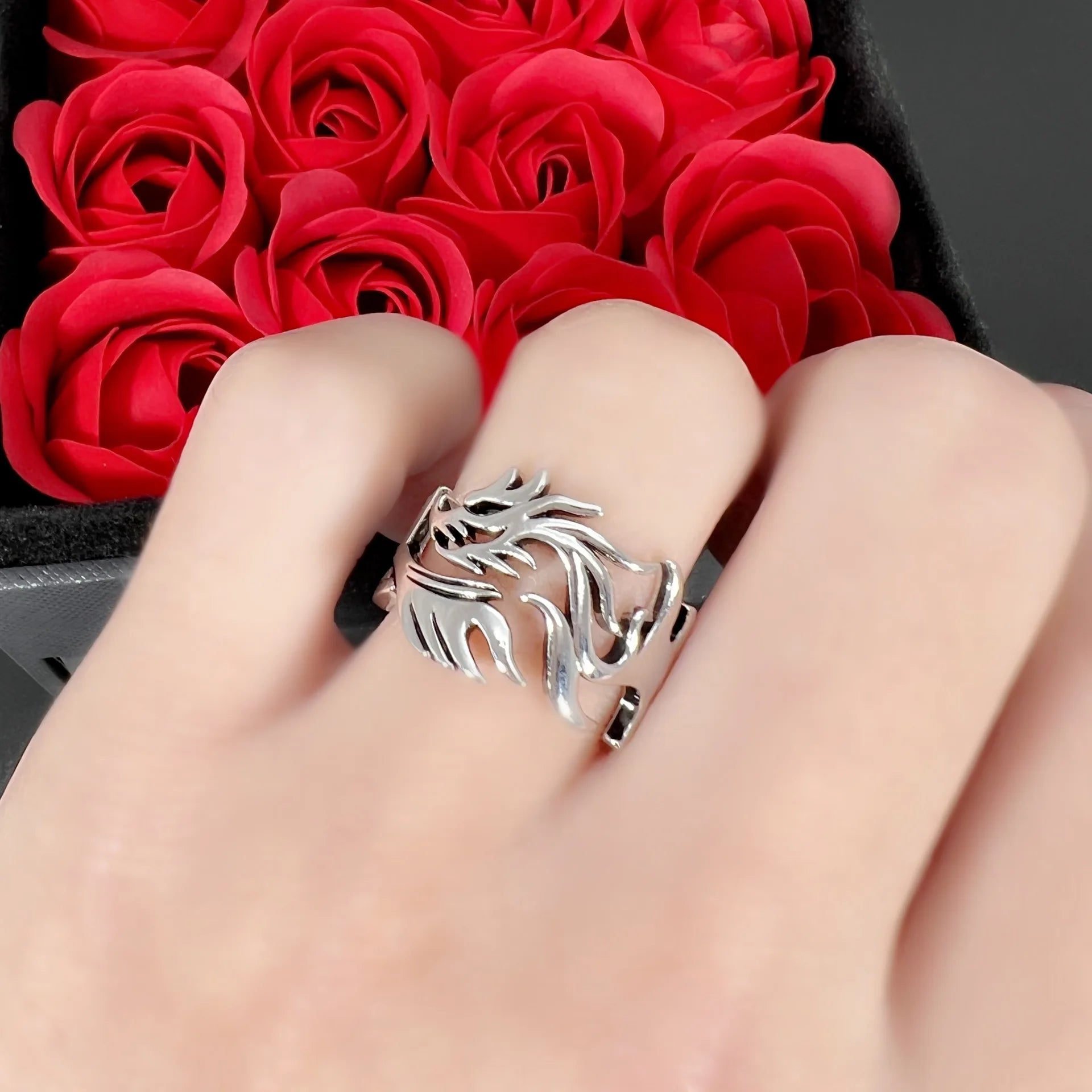 Dragon Steel Ring Korean Style Patterned
