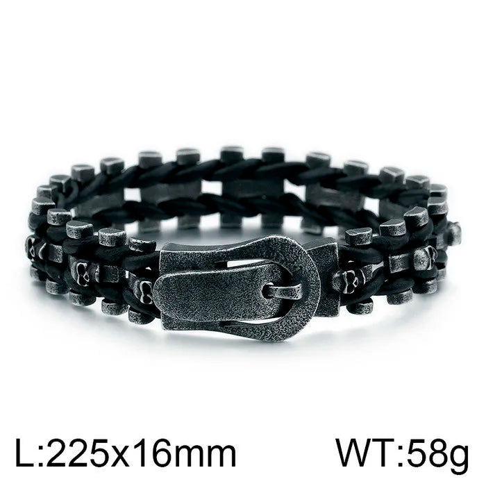 Biker Men‘s Bracelet Punk Braided Leather With Skull Lion Head Buckle Rope Cool Hip Hop Stainless Steel Jewelry Gift
