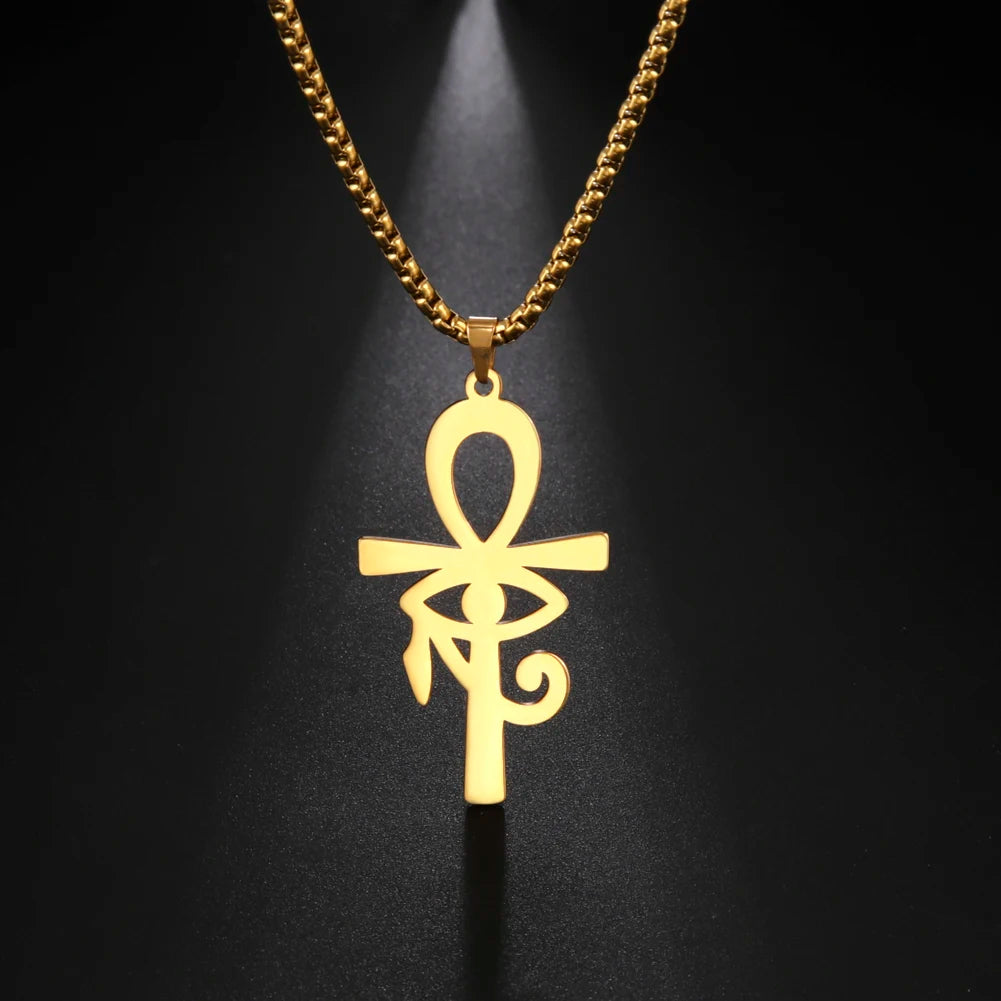 Eye of Horus Ankh Cross Pendant Necklace — Gold