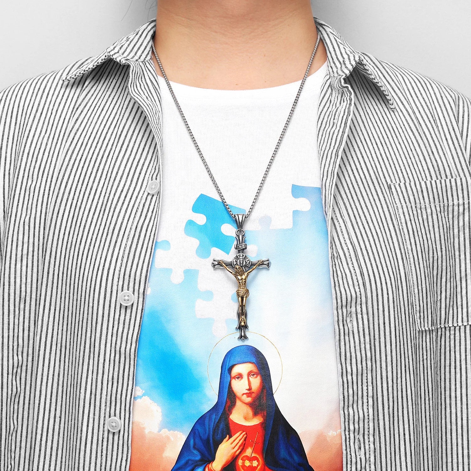 INRI Jesus Cross Pendant Necklace — Stainless Steel