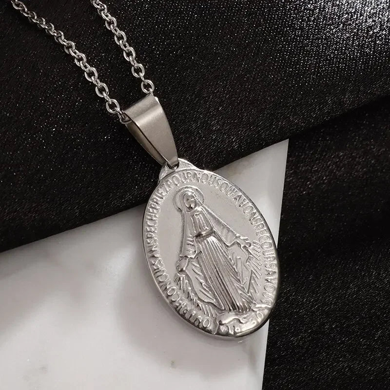 Stainless Steel Christian Virgin Mary Pendant Our Lady of Guadalupe Necklace Women's Religious Lucky Amulet Jewelry Gift