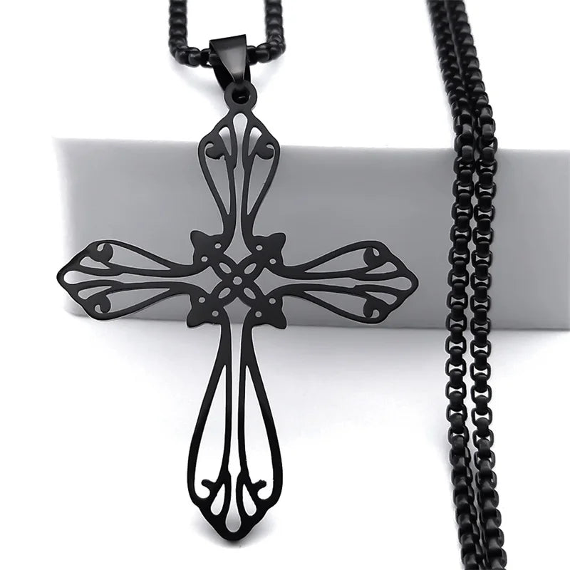 Jesus Cross & Virgin Mary Cutout Necklace — Stainless Steel