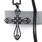 Jesus Cross & Virgin Mary Cutout Necklace — Stainless Steel