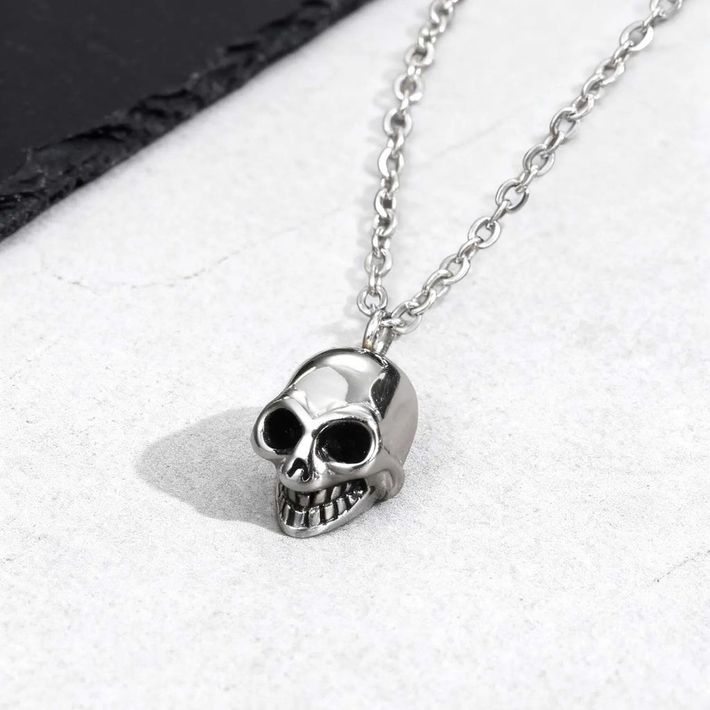 Retro Punk Stainless Steel Skull Necklace for Men,Rock Small Personality Pendant Necklace,Halloween Jewelry