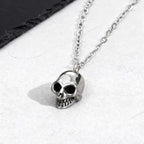 Retro Punk Stainless Steel Skull Necklace for Men,Rock Small Personality Pendant Necklace,Halloween Jewelry