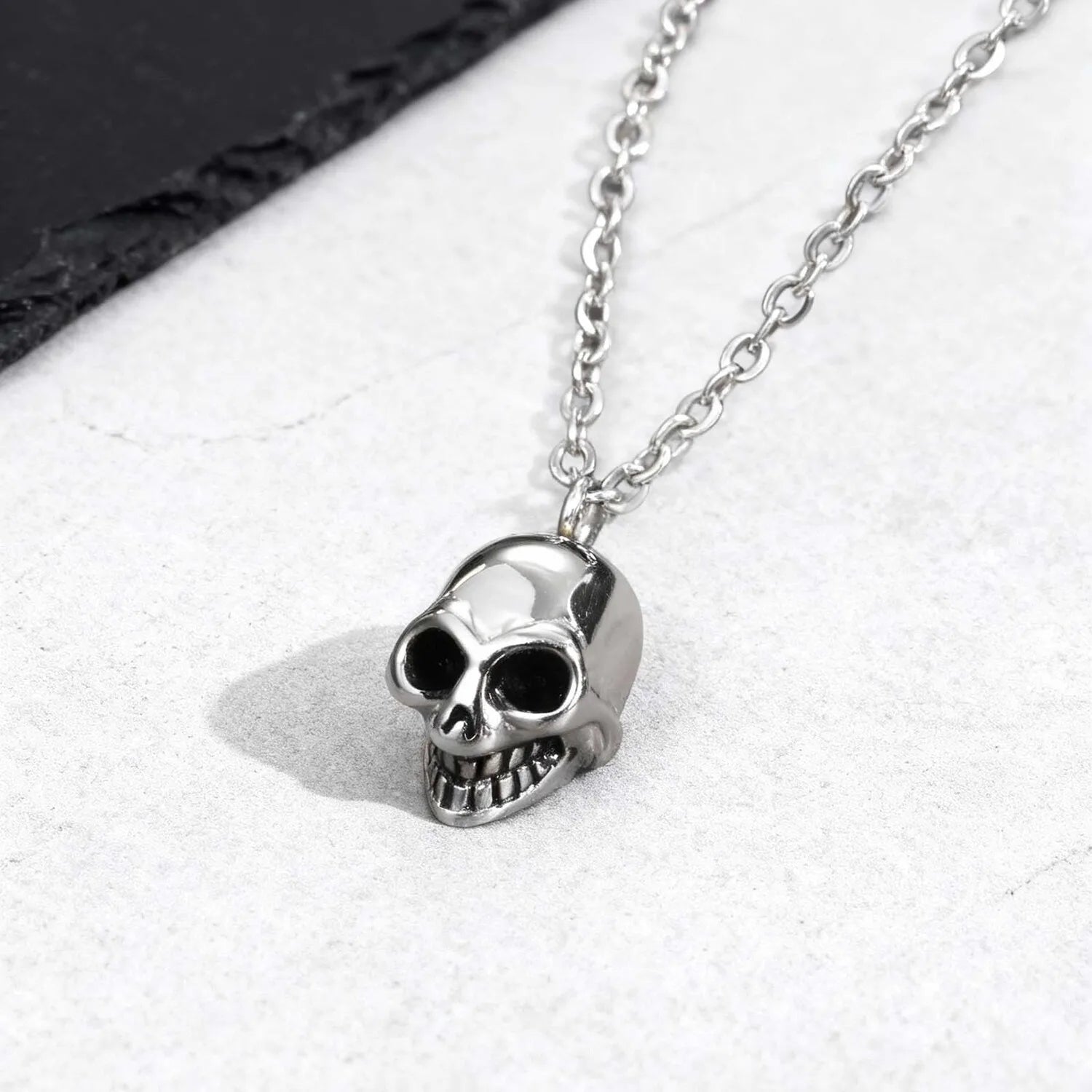 Retro Punk Stainless Steel Skull Necklace for Men,Rock Small Personality Pendant Necklace,Halloween Jewelry