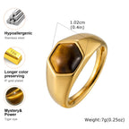 Gold Color Pinky Ring for Men Women,Stainless Steel Tiger Eye Stone Signet Ring,Dainty Chic Party Jewelry Gift