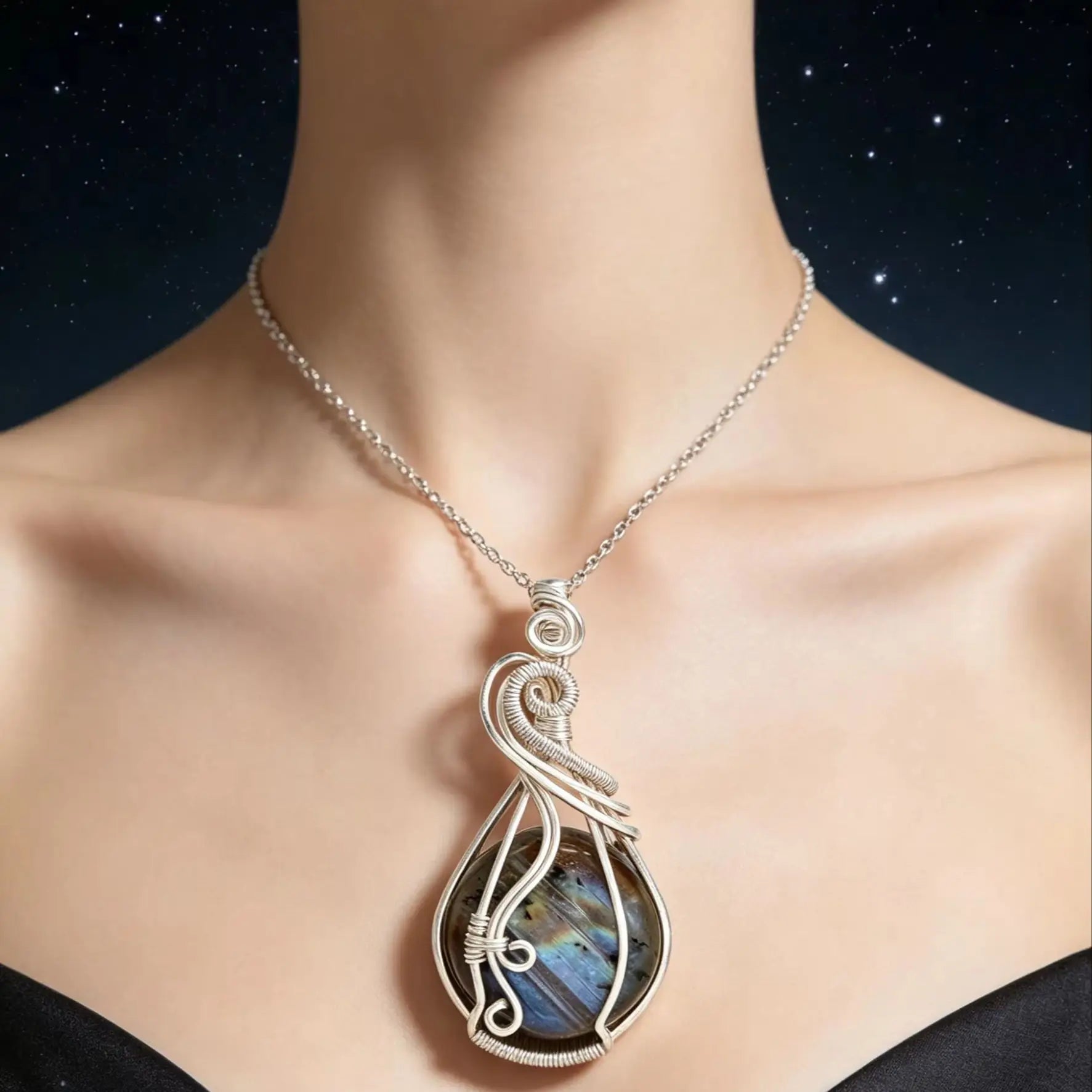 Labradorite Rainbow Moonstone Gemstone Pendant Copper Wire Wrapped Labradorite Jewelry Labradorite Necklace With Chain