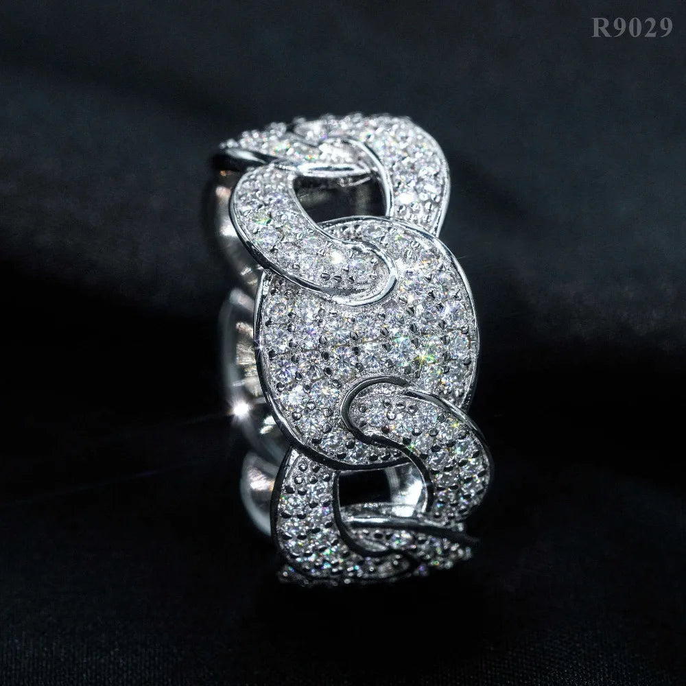 LYEE CYEE Hip Hop Full Pave Chain Wedding Ring R9029! 925 Silver & Moissanite, Dazzling Band for Men & Women, Luxury