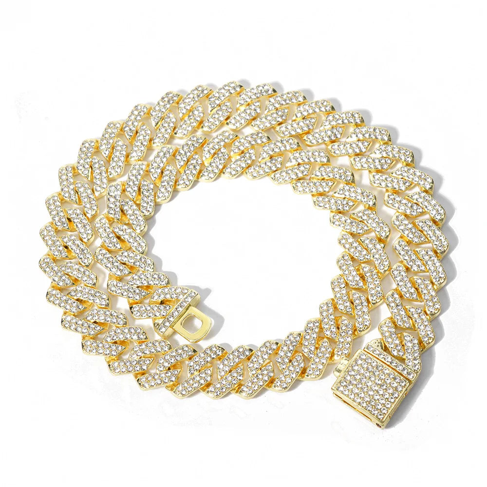 Iced Out Square Cuban Chain 14mm — Gold