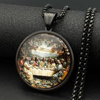 The Last Supper Twelve Apostles Glass Medal Pendant Necklace Women Men Stainless Steel Gold Color Christian Amulet