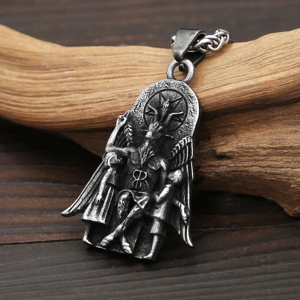 New Vintage Lucifer With Anubis Charm Pendant 316L Stainless Steel Baphomet Goat Satanic Necklaces For Men Amulet