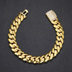 Luxury 24K 9999 Pure Gold real gold 10MM 12MM Width Large Cuban Chain Bracelet Inlaid Full Diamond Bracelet