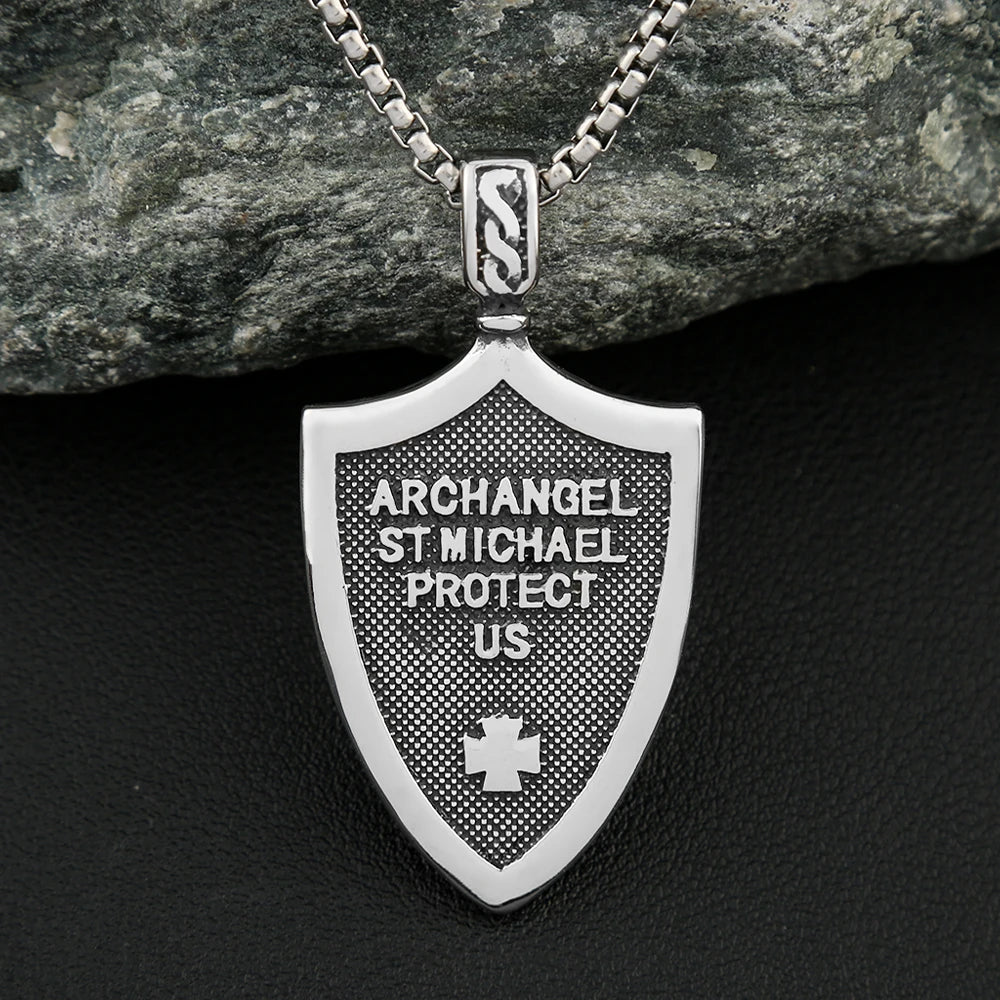 Angel Shield Cross Pendant — 316L Stainless Steel