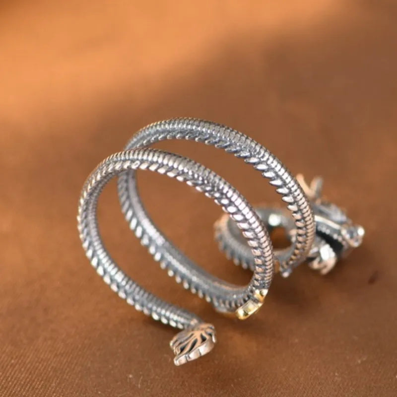 Buyee 925 Sterling Silver Unique Big Ring Elegant Chinese Dragon Open Ring Finger for Men Rock Punk Fine Jewelry Circle