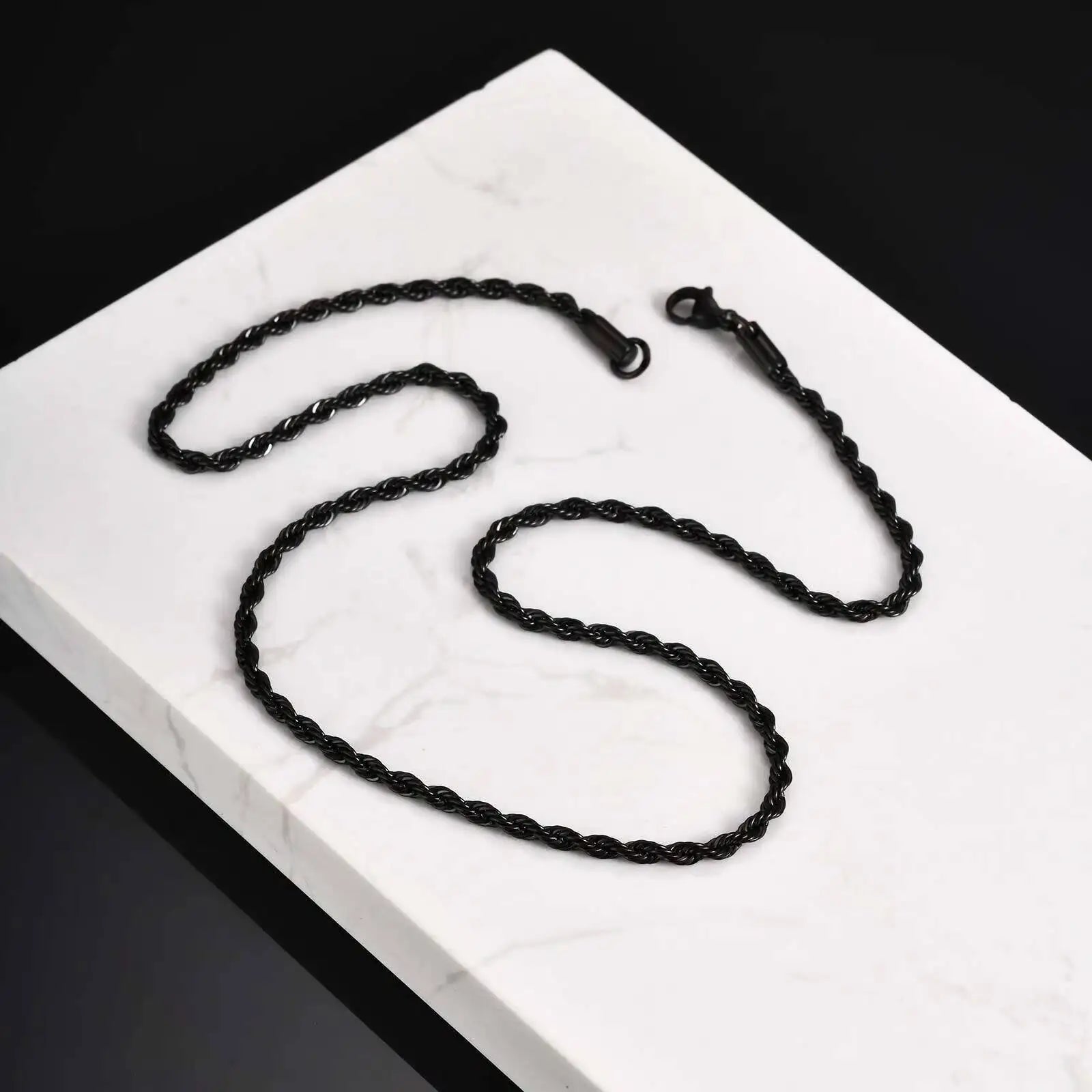 Vnox 2/3/4/5mm Width Black Stainless Steel Twisted Chain Necklaces for Men Women, Unisex Links Collar Minimalist