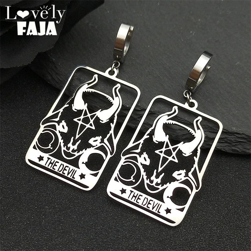 Star Moon Steel Earrings Vintage Goat Sheep Head