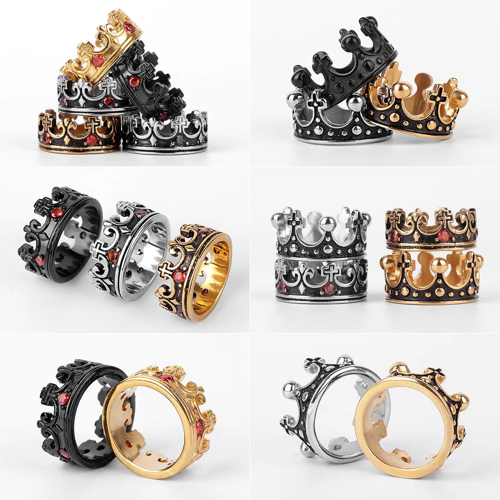 Royal Crown Ring with Red Rhinestones — Stainless Steel