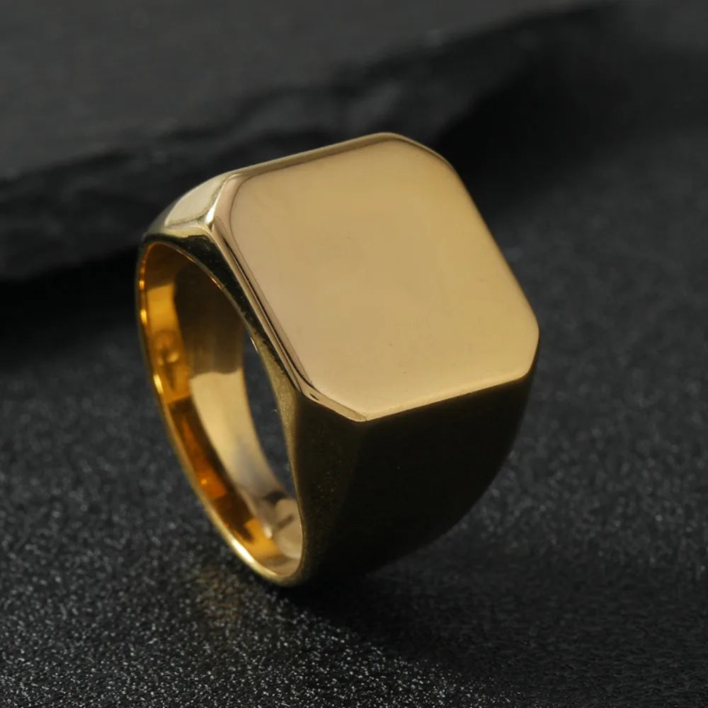 Simple Personality Geometry Beveled Smooth Surface Large Square Stainless Steel Rings for Men Trendy Punk Jewelry Accessory Gift