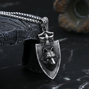 Viking Shield Wolf Pendant Necklace — Stainless Steel