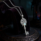Witchcraft Triple Moon Goddness Key Shape Necklaces Opal Zircons Pentagram Symbol Pendant Witch Amulet Protection