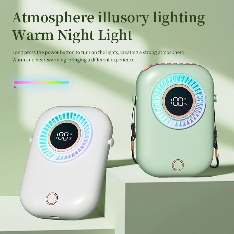 Colorful Hanging Neck Fan Portable Hanging Neck Fan Intelligent Digital Display Colorful Atmosphere Light Five-speed