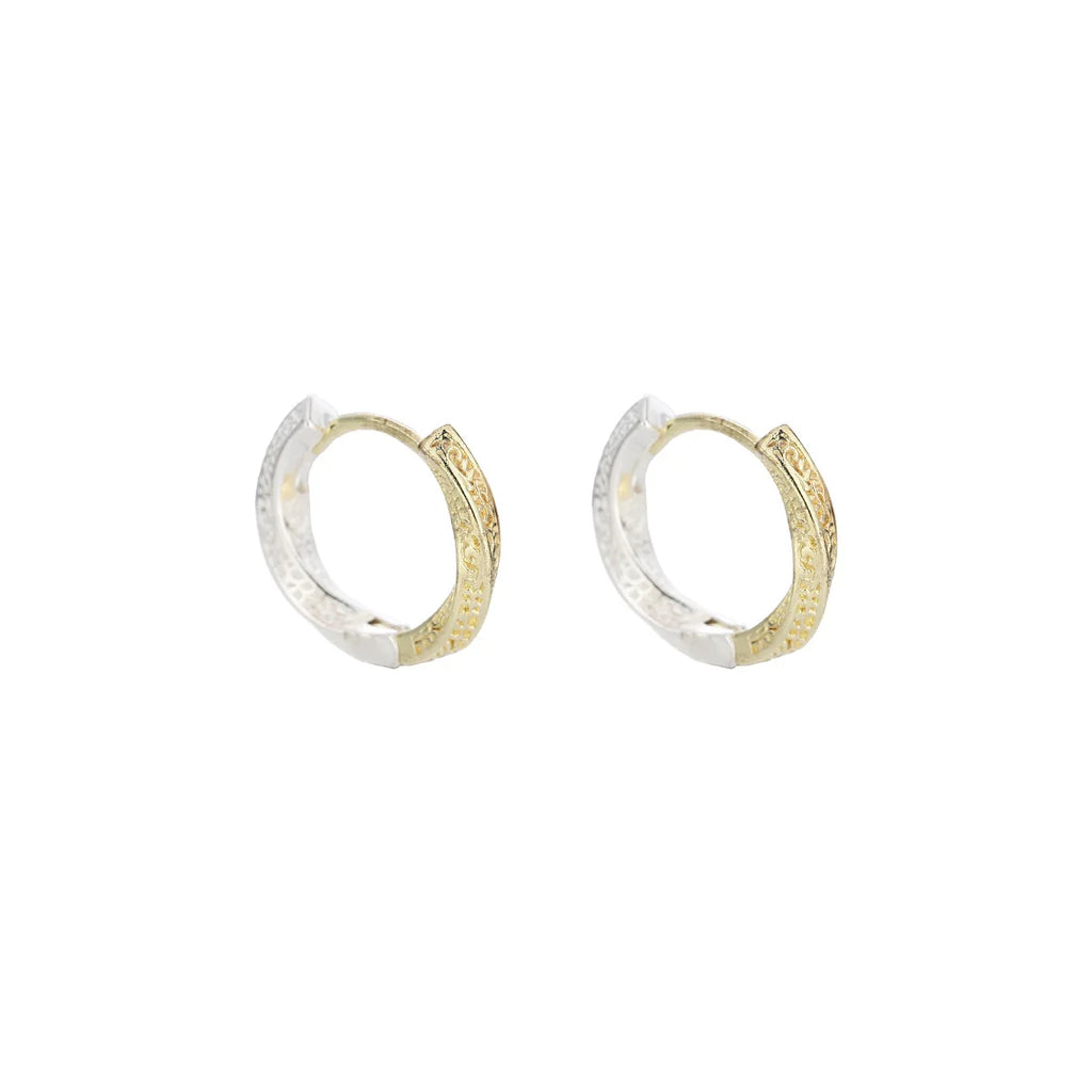 Gothic Embossed Scroll Click Hoop Earrings — Stainless Steel