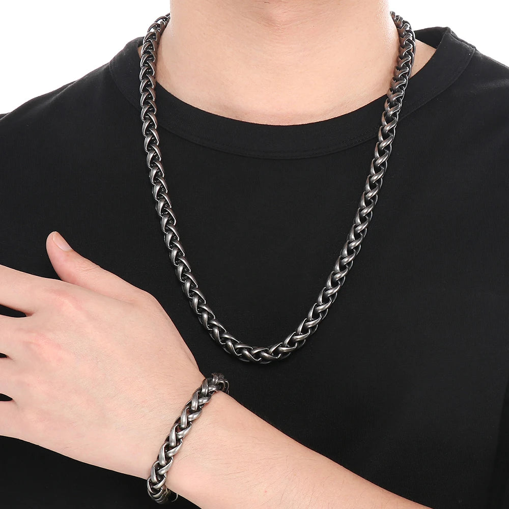 Classic Men's 4/6/8/10mm Wide Link Chain Bracelet Necklace Set for Man 6 Color Available 65CM Long Stainless Steel