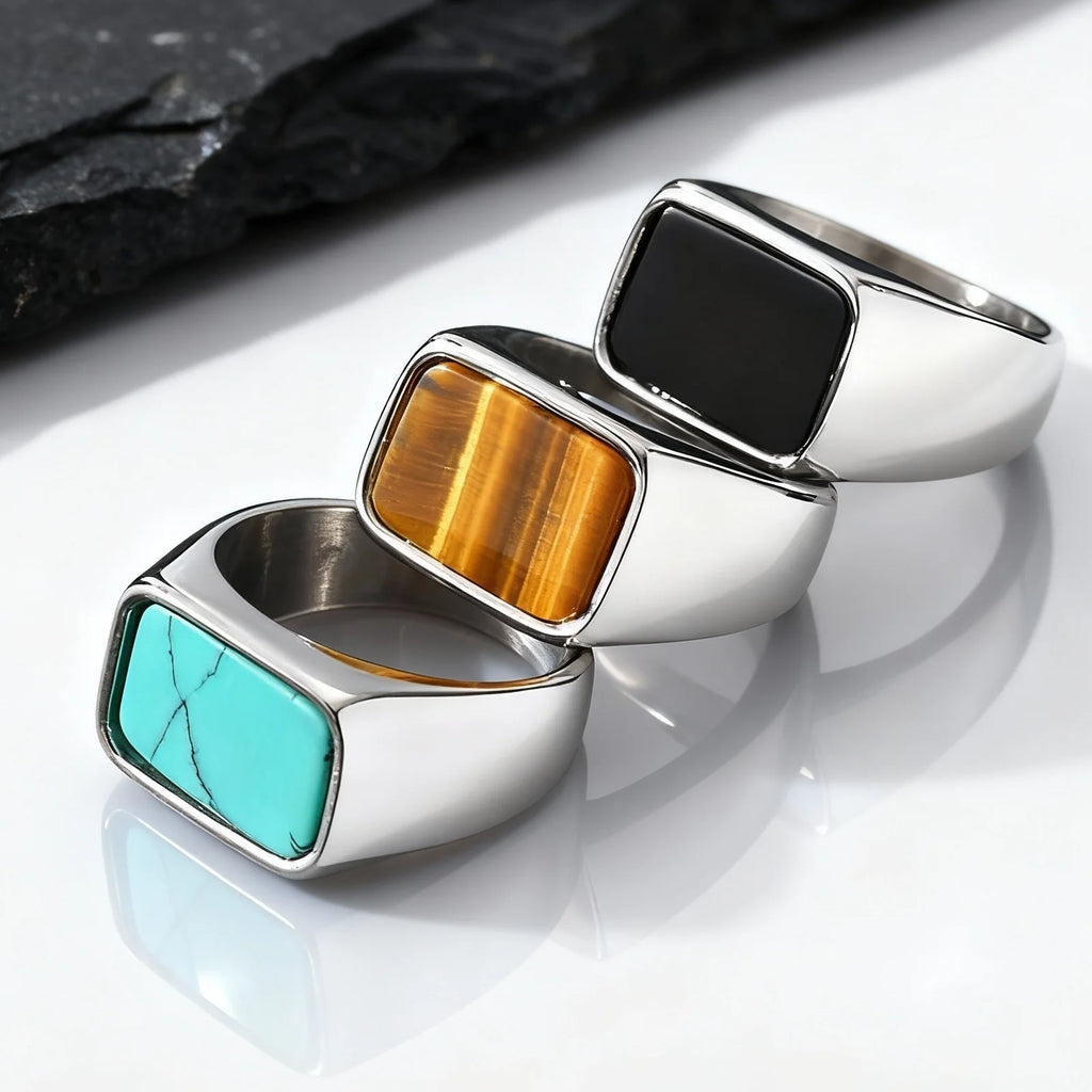 Natural Stone Signet Ring — Silver