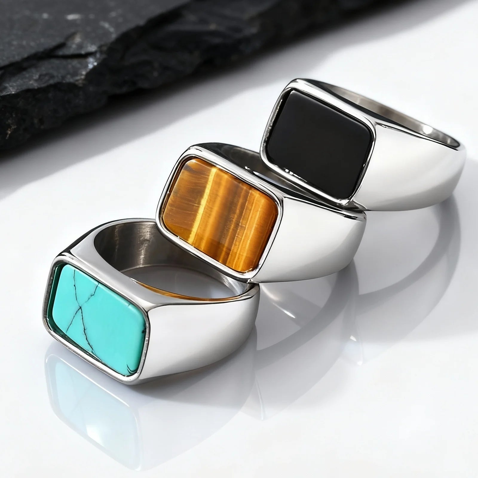 Natural Stone Signet Ring — Silver
