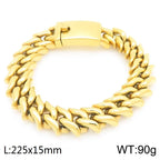 Polished 15mm Cuban Link Bracelet for Man Luxury Waterproof Gold Color Stainless Steel Men's Chain Bracelets Fashion